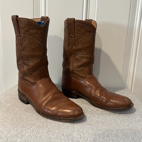 Used Brown Justin Cowboy boots Size 7 1/2 AA - Picture 3 of 7